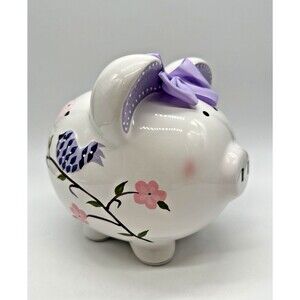 Child To Cherish Paper Bird Piggy Bank Ceramic Purple Pink White 36832